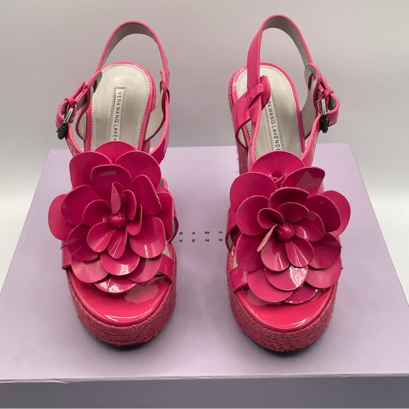 Vera Wang Lavender Penny WedgeEspadrilles 5.5”Sandal Floral PinkPatent Woman 7.5 - Picture 2 of 11